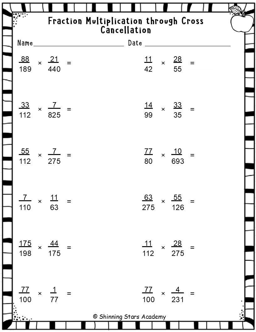 Multiplication Of Fractions Through Cross Cancellation Advanced Level Worksheets Printable Math Teaching Resources