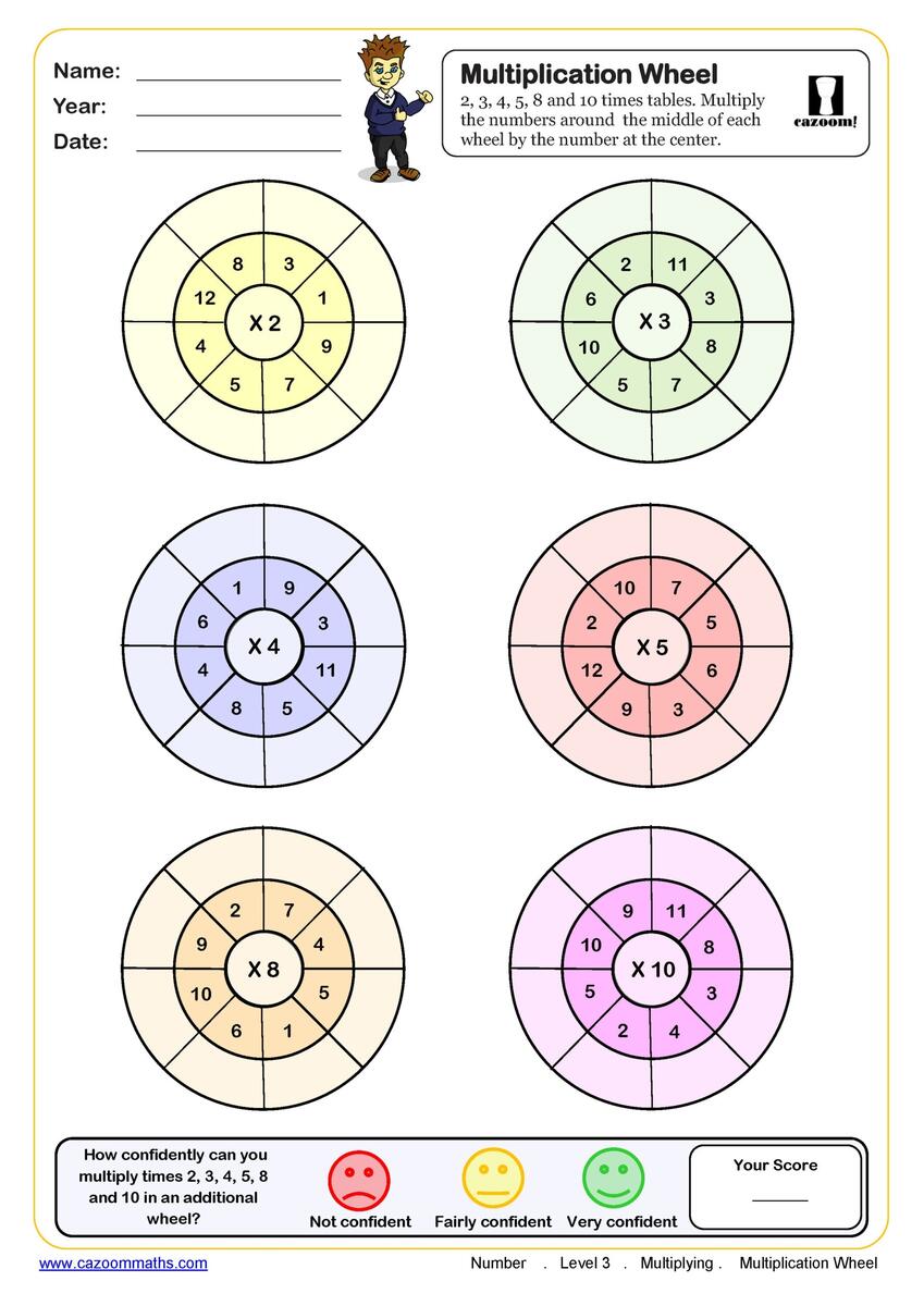 Multiplication Wheels Worksheet 2 3 4 5 8 10 Times Tables PDF Printable Number Worksheets