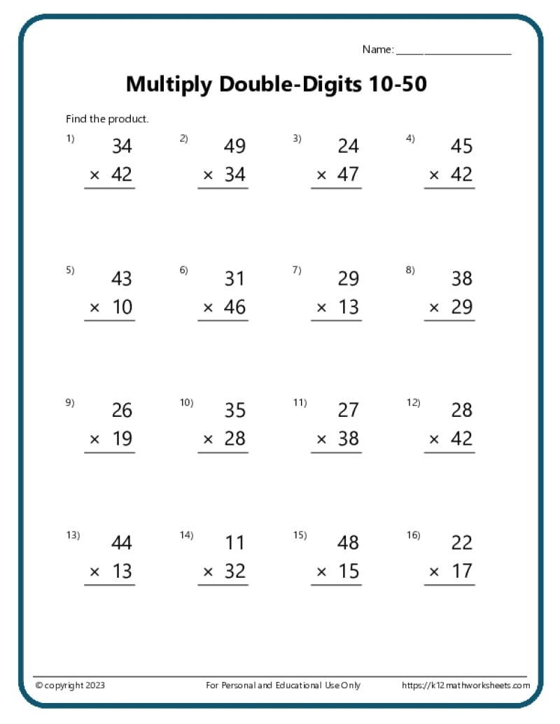 Free Printable Multiplication Worksheet For Fifth Grade
