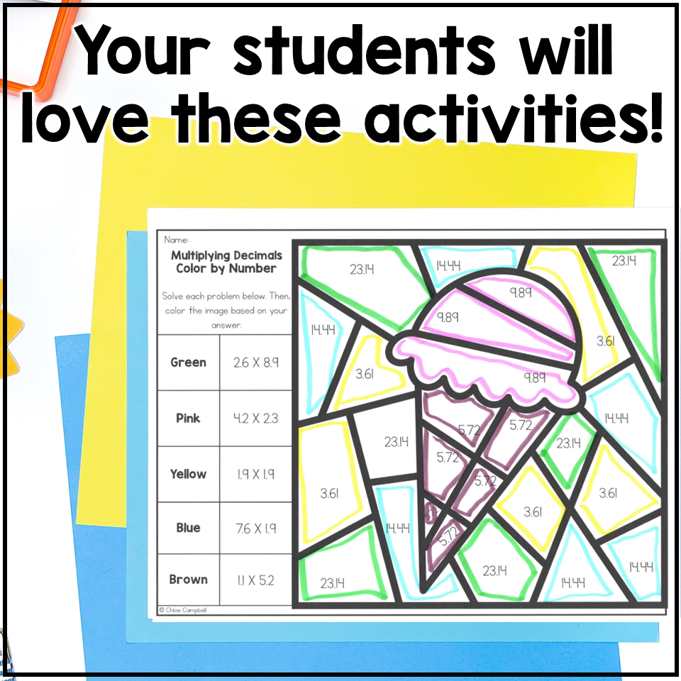 Multiplying Decimals Summer Color By Number Math Worksheets Chloe Campbell Education