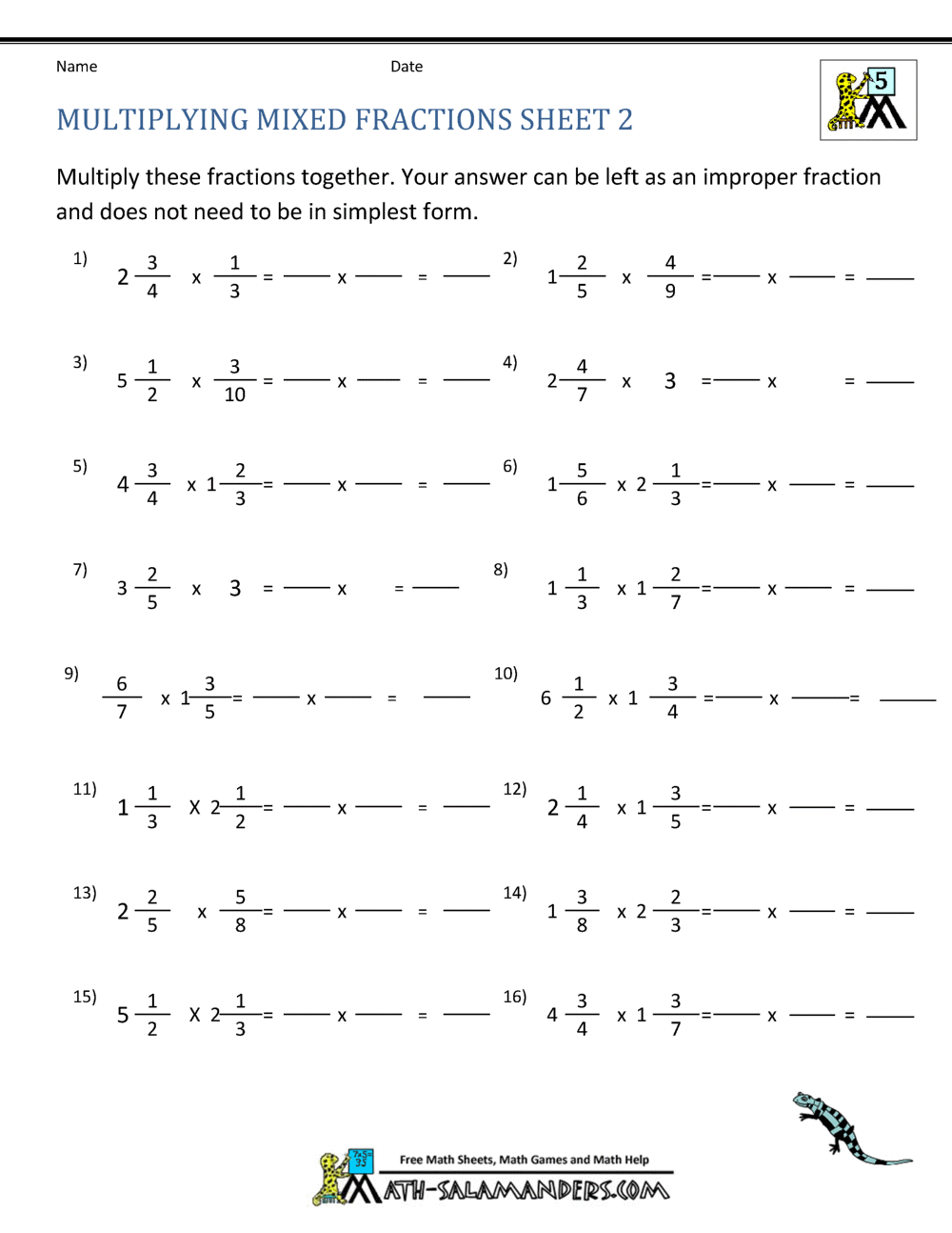 Multiplying Mixed Fractions