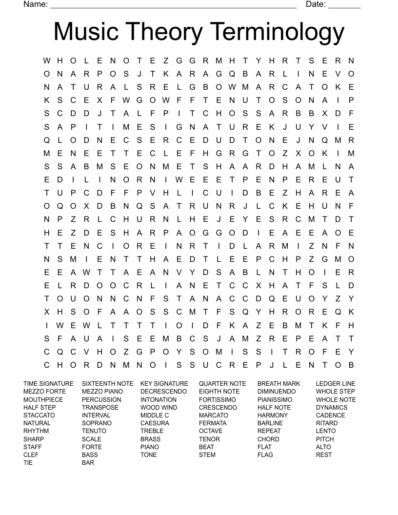Music Theory Terminology Word Search WordMint