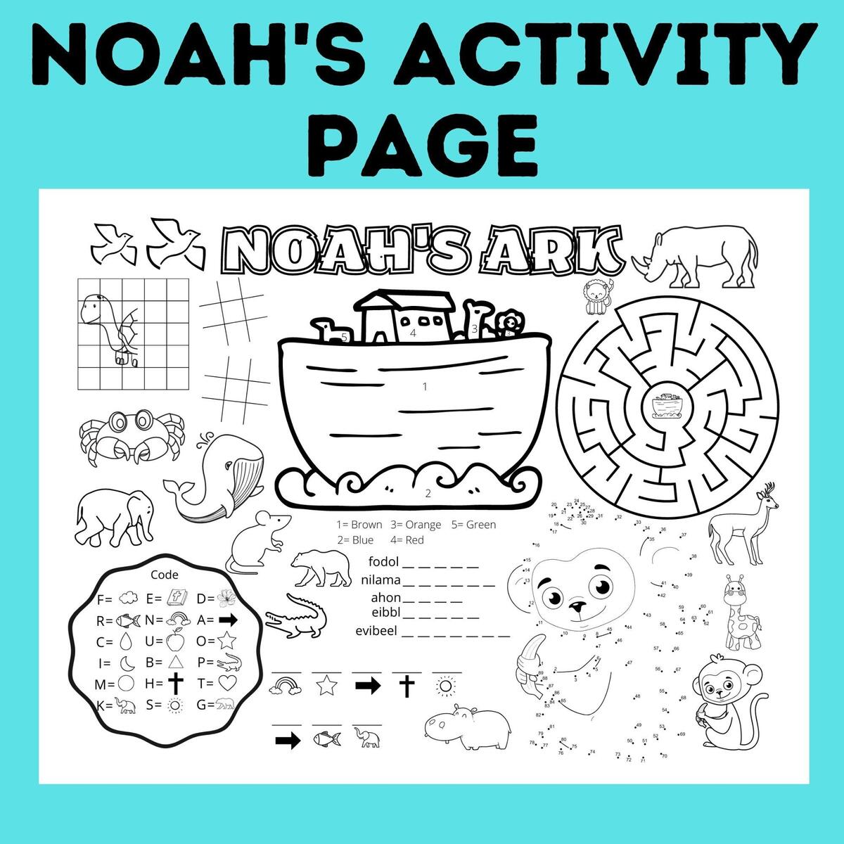 Noah S Ark Activity Sheet Bible Coloring Page For Kids Sunday School Craft Scripture Lesson Homeschool Church Genesis Old Testament Etsy
