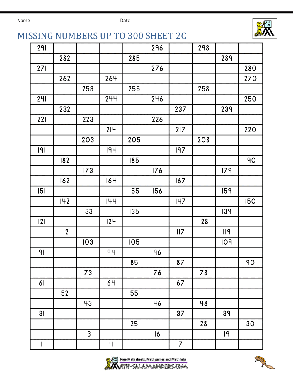 Free Printable Number Charts And 100 Charts For Counting Skip Counting And Number Writing