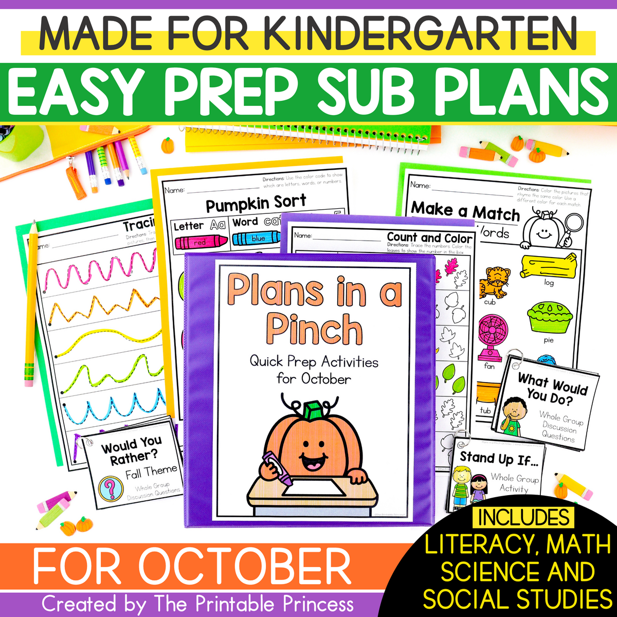 October Emergency Sub Plans For Kindergarten The Printable Princess