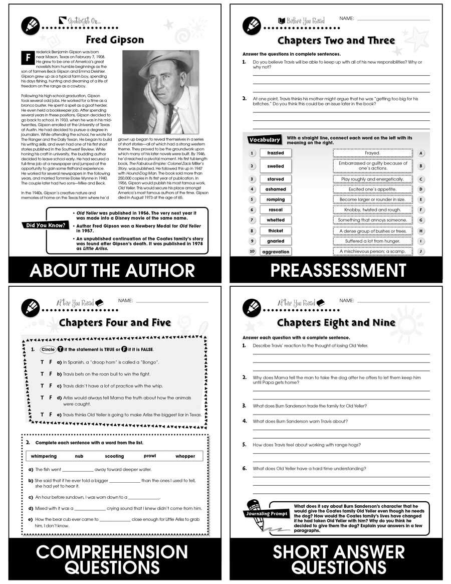 Old Yeller Novel Study Guide Grades 5 To 6 EBook Lesson Worksheets Library