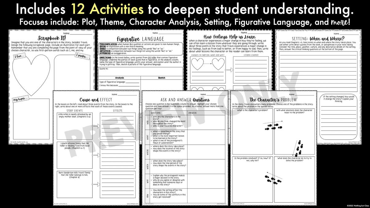 Old Yeller Novel Study Unit Comprehension Questions With Activities And Tests Classful