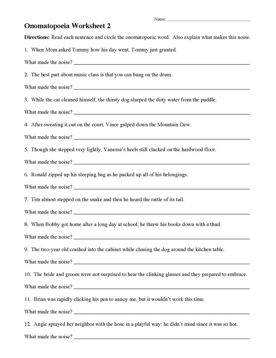 Printable 5th Grade Onomatopoeia Worksheets Download
