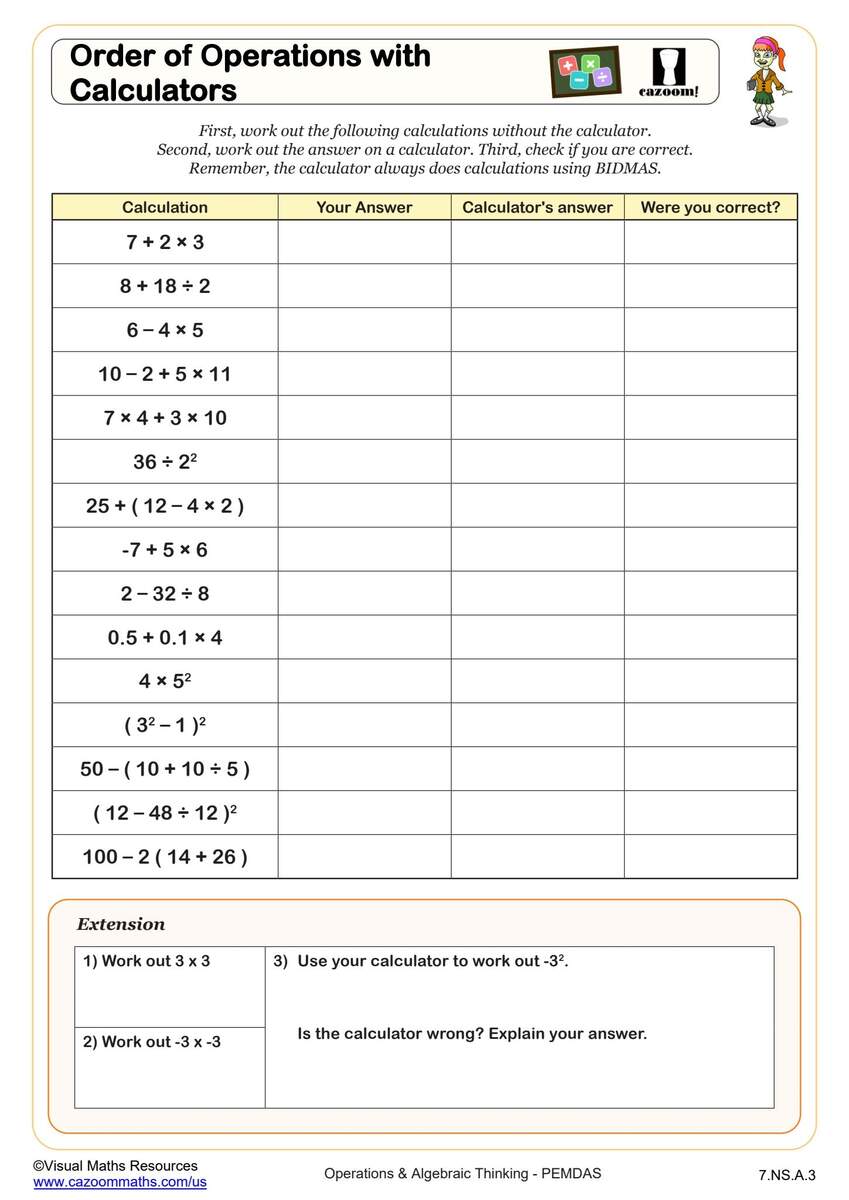 Order Of Operations With Calculators Worksheet Fun And Engaging 7th Grade PDF Worksheets Cazoom Math Free Order Of Operations Worksheet Library With Answers Mashup Math