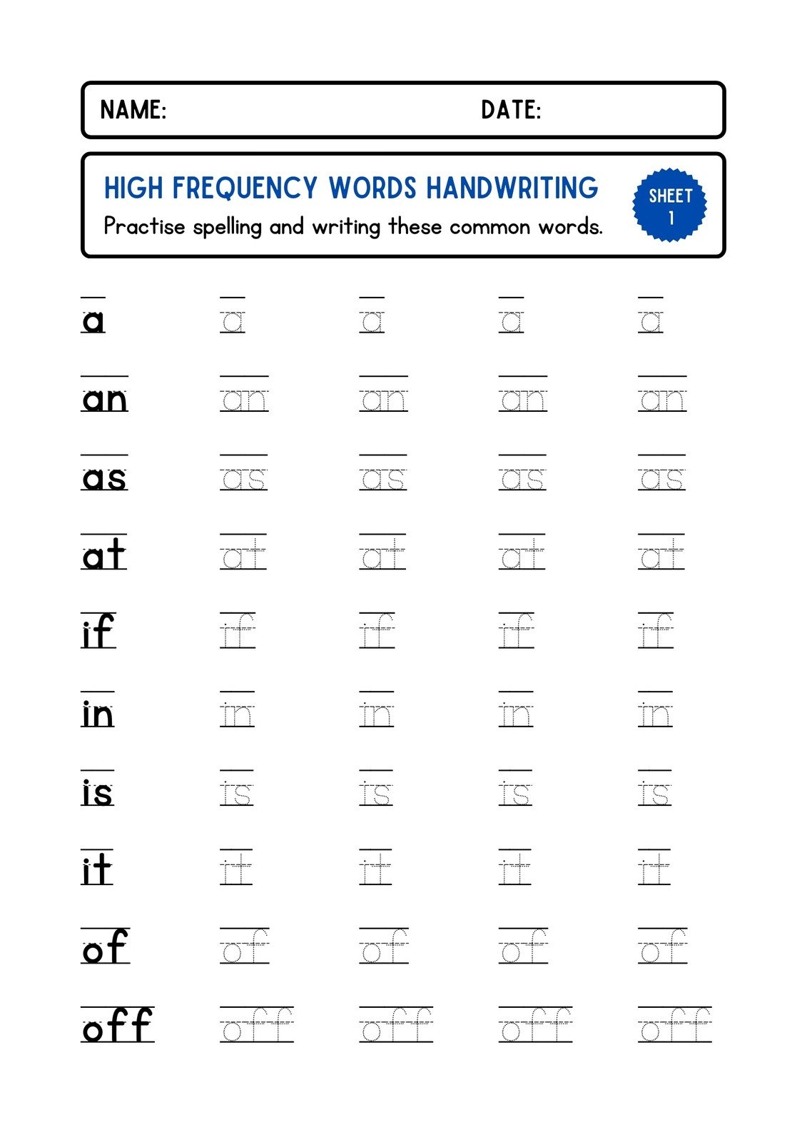FREE High Frequency Word YES Printable Worksheet MyTeachingStation