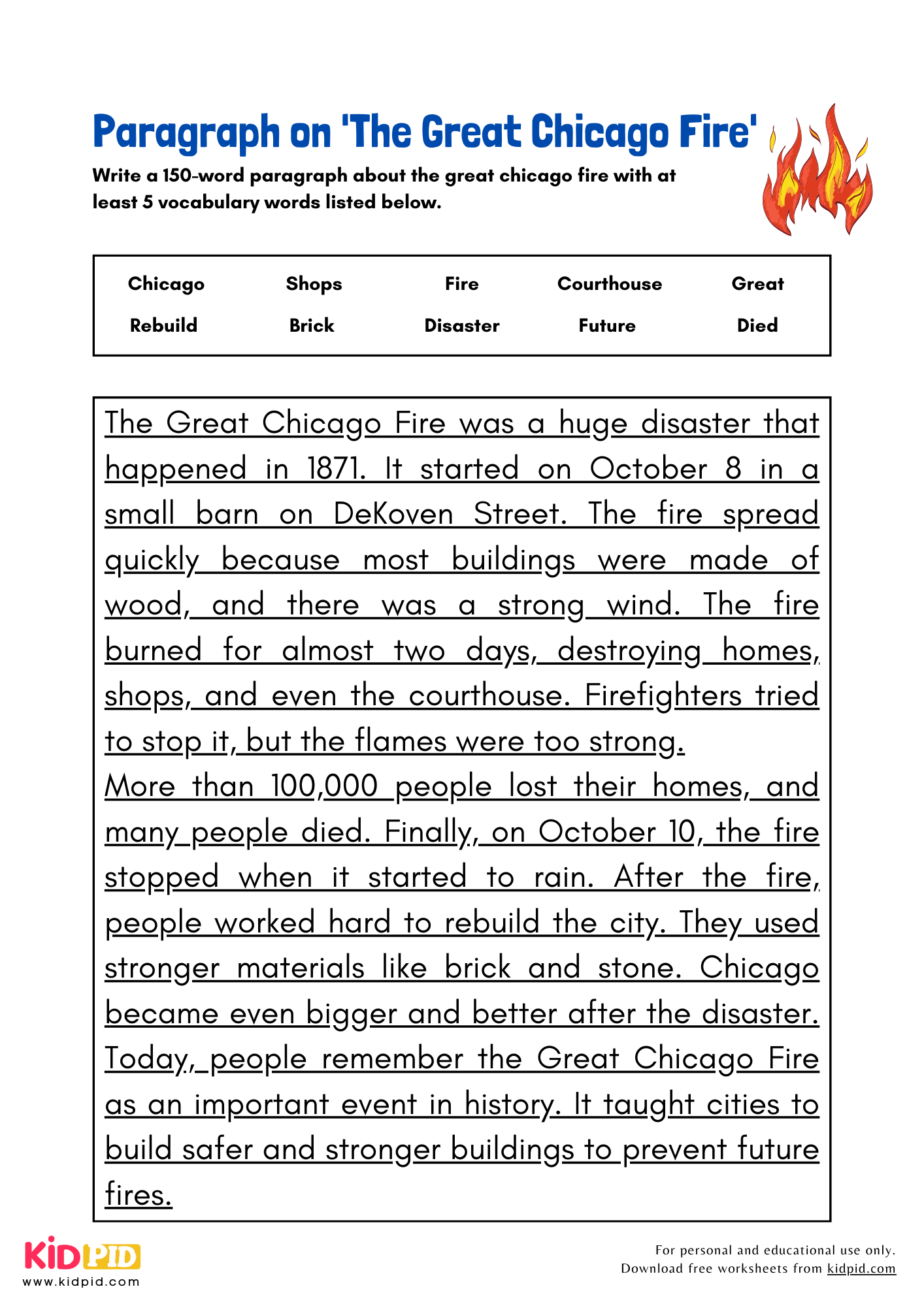 Paragraph On The Great Chicago Fire Kidpid