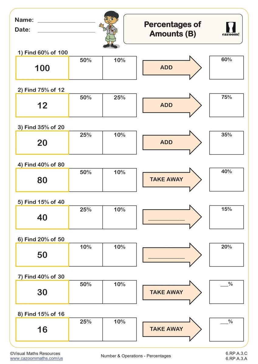 Percents Of An Amount B Worksheet Fun And Engaging Printable PDF 6th Grade Number And Operation Worksheet Cazoom Math Percent Of A Number Worksheets