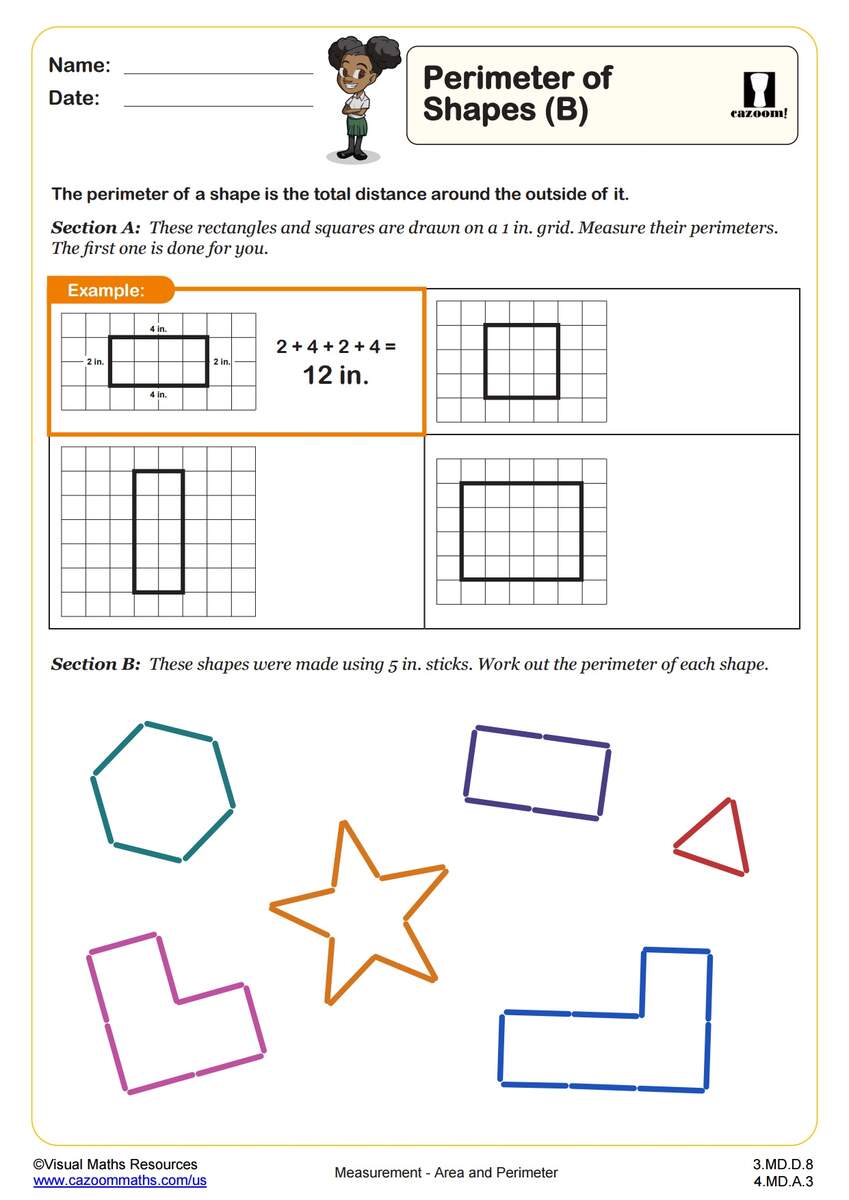 Perimeter Of Shapes B PDF Printable Measurement Worksheets Cazoom Math