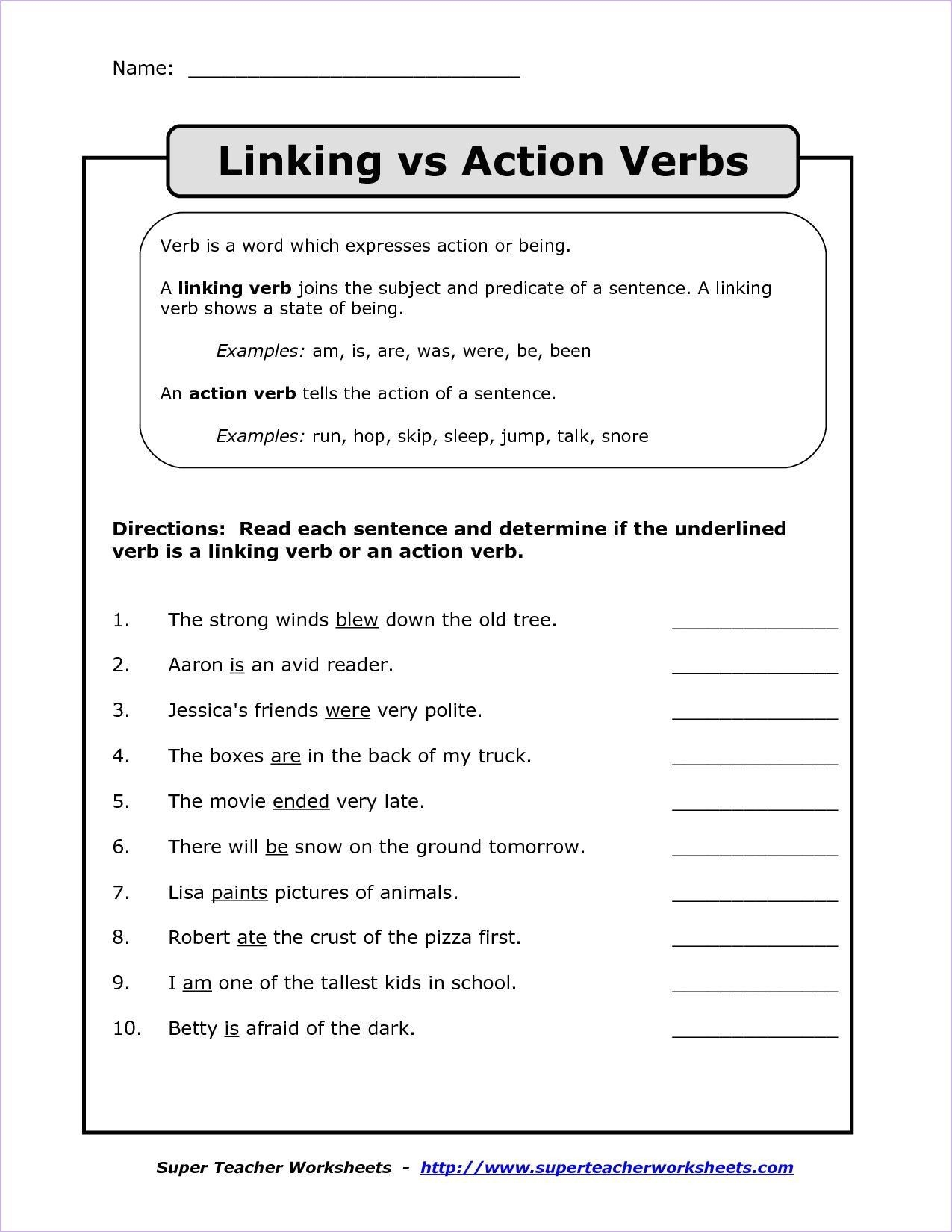 PeriodicMemorable 5th Grade English Worksheets Linking Verbs Worksheets Library