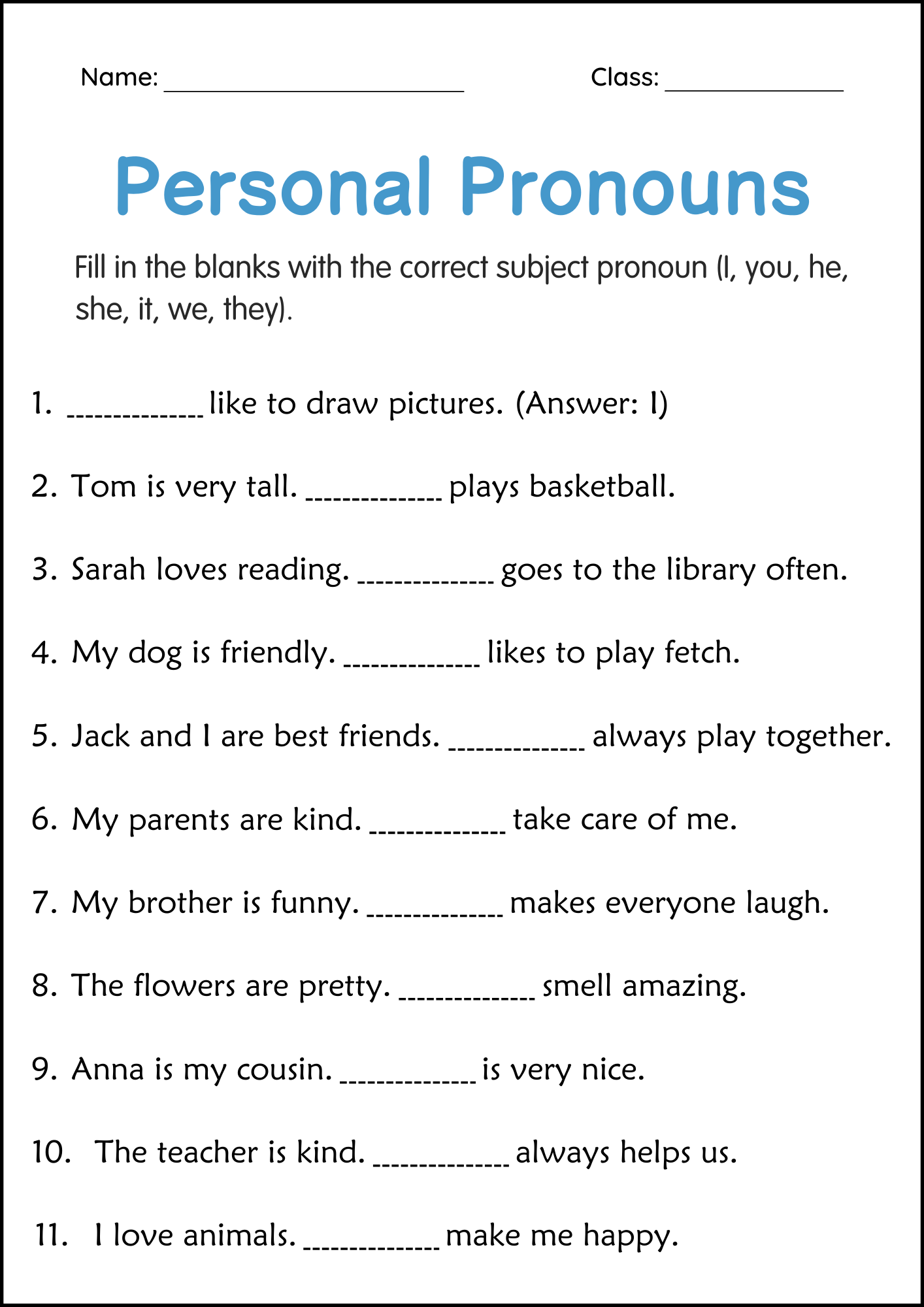 Personal Pronouns Activity Worksheets For Grade 2 3 4 Made By Teachers Free Pronouns Worksheets Printable Grammar Practice For All Ages
