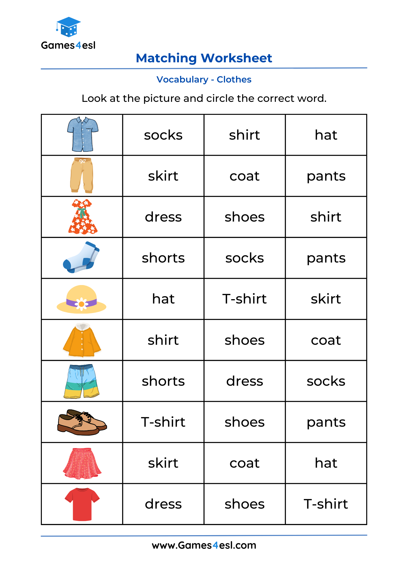 Picture Word Matching Worksheets Games4esl