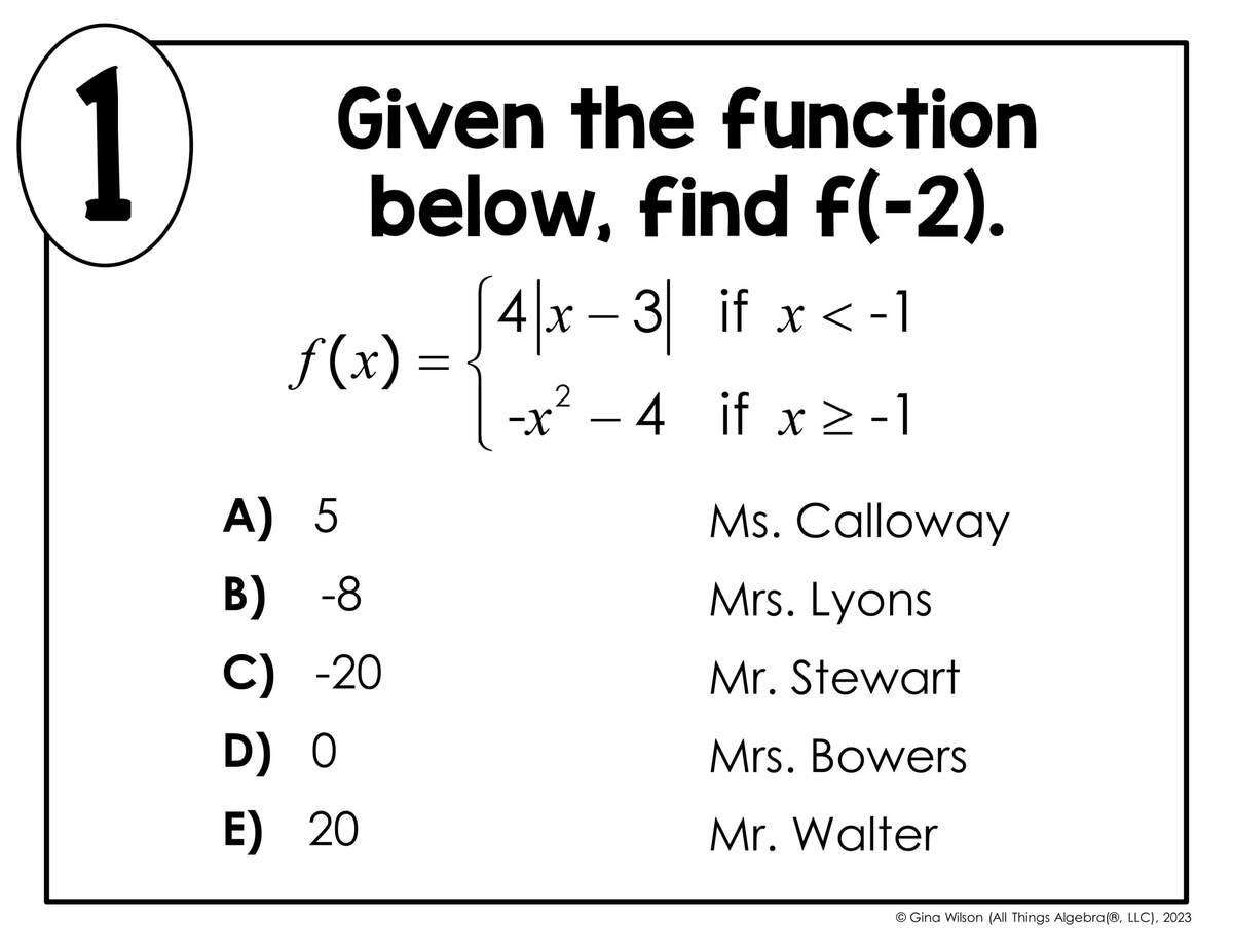 Piecewise Functions With Nonlinear Functions Math Lib Activity All Things Algebra
