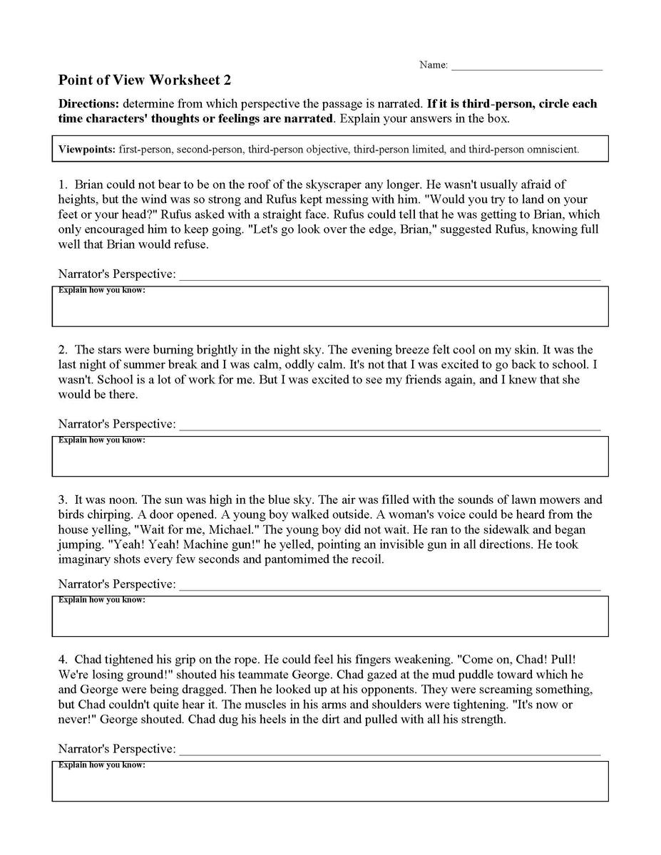 Point Of View Worksheet 2 Reading Activity Point Of View Worksheet 2 Reading Activity