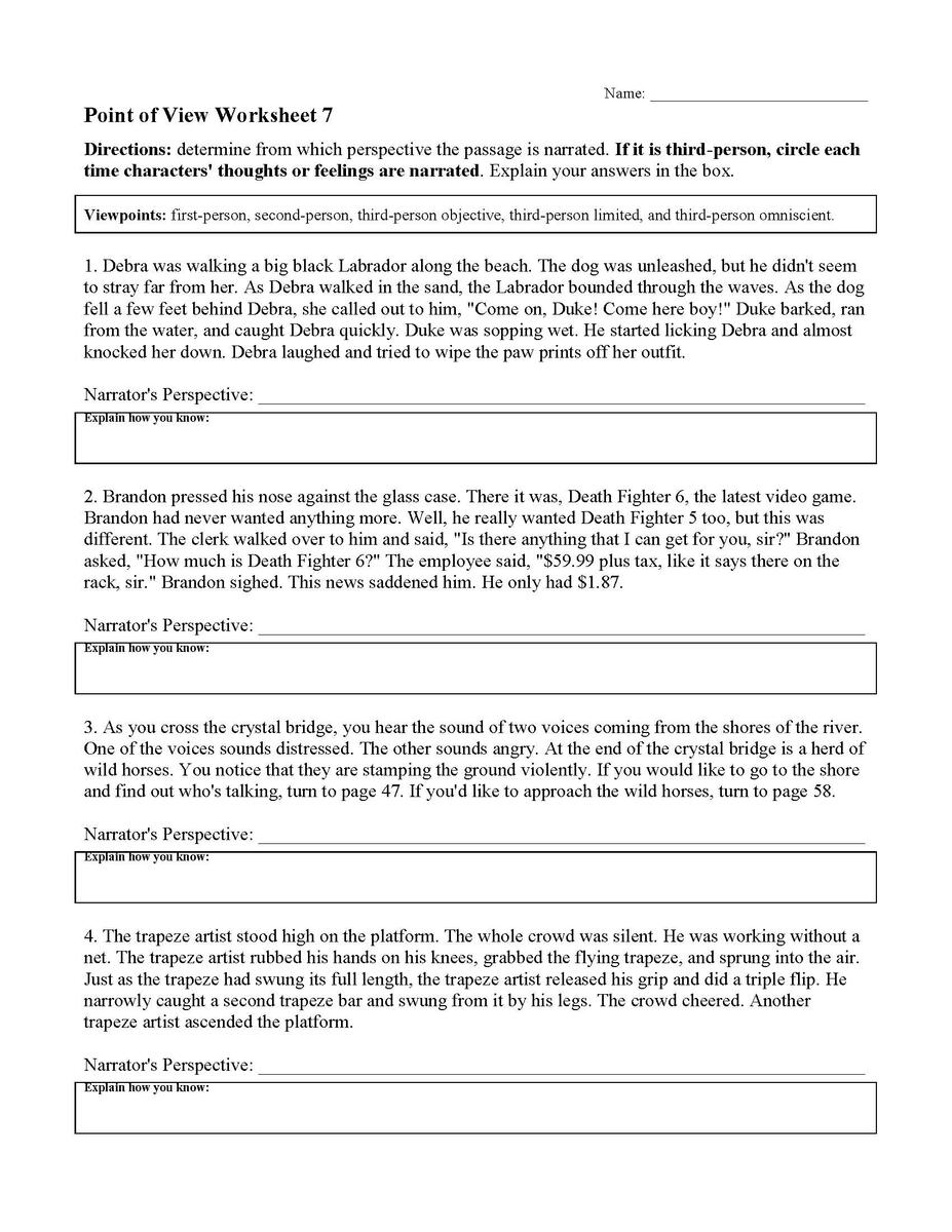 Point Of View Worksheets Reading Activities
