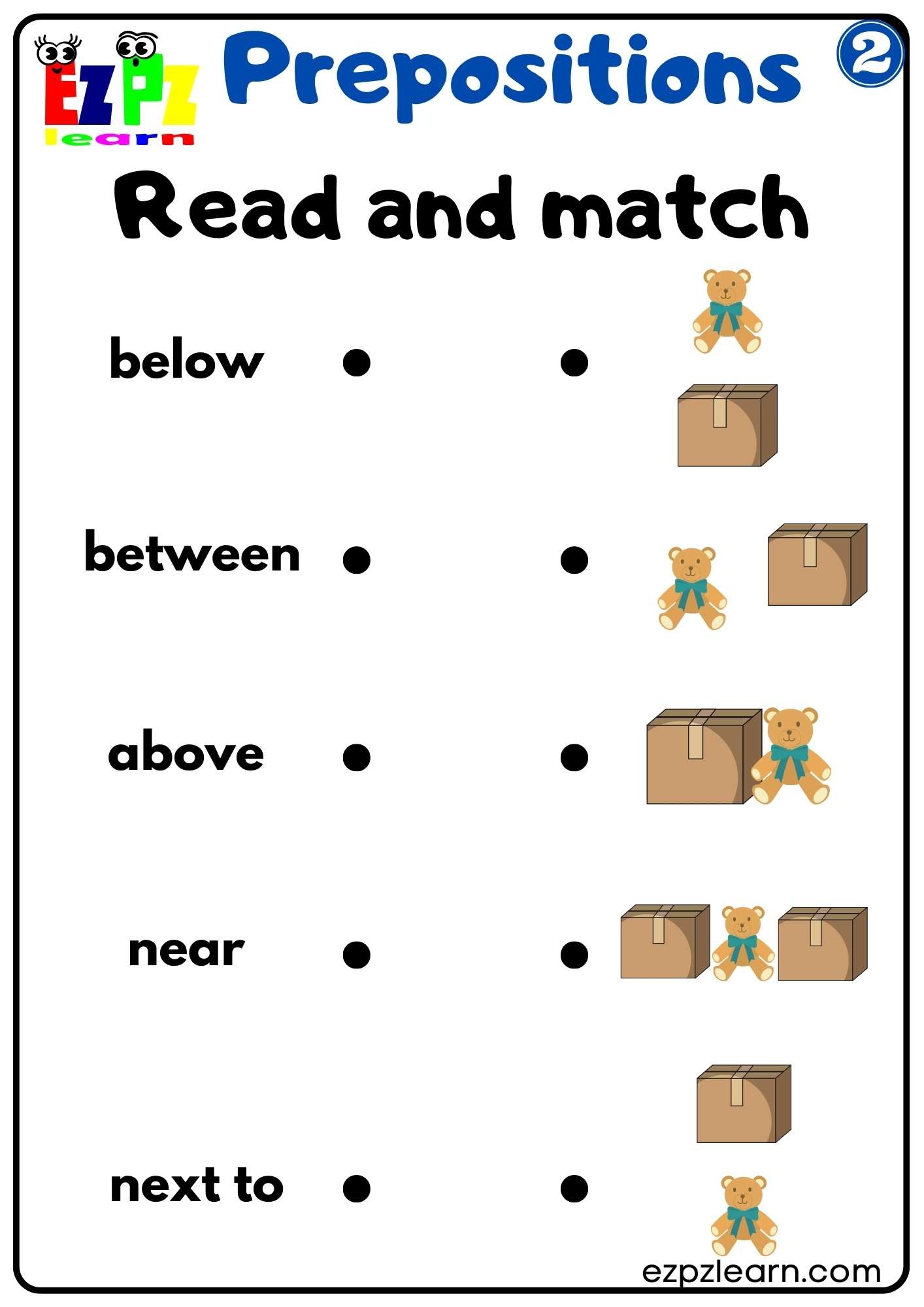 Prepositions Of Place Read And Match Worksheet For Kindergarten And ESL Students G2 Ezpzlearn Preposition Worksheet For Kindergarten And Grade 1