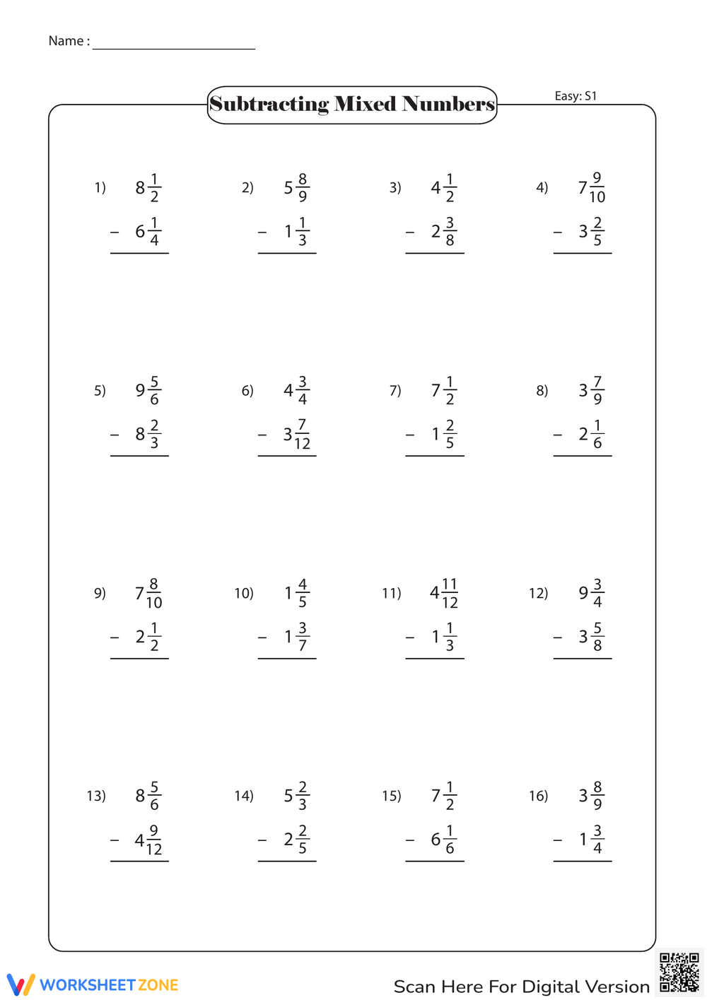 Printable 4th Grade Adding And Subtracting Mixed Numbers Worksheets