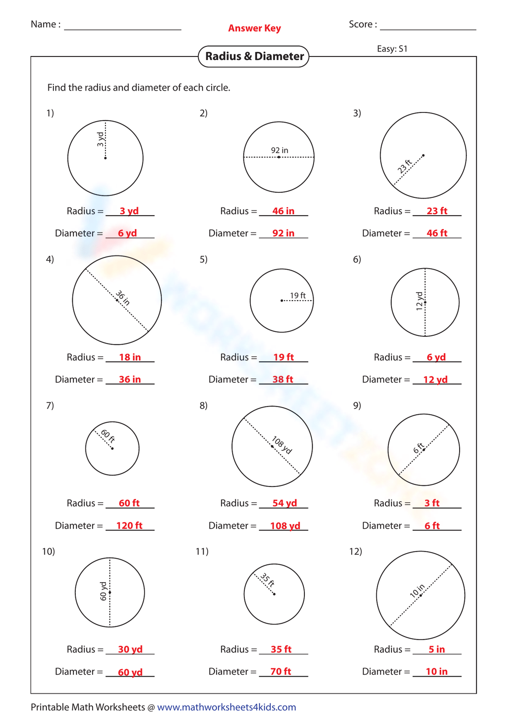 Printable 6th Grade Circles Worksheets Download