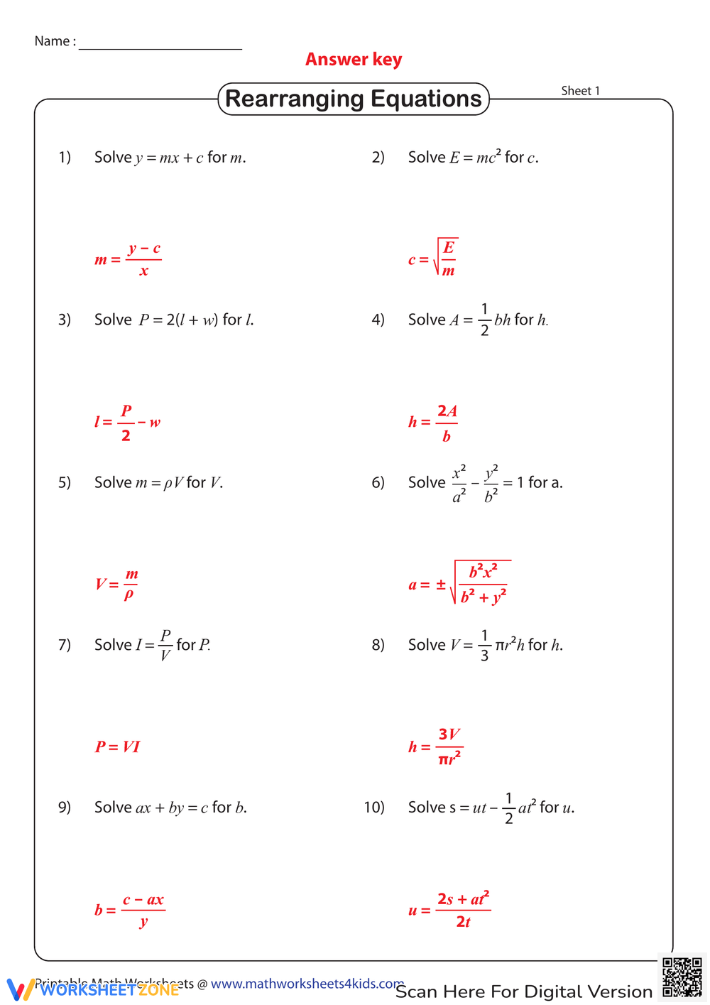 Printable 7th Grade Equations Fill In The Blanks Worksheets