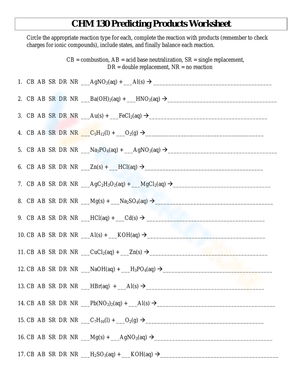 Printable 9th Grade Predicting Products Of Chemical Reactions Worksheets
