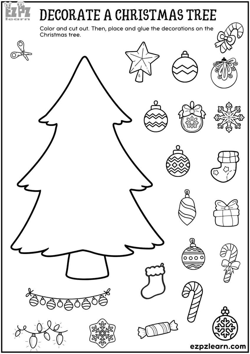 Christmas Cut And Paste Holiday Worksheet Activities