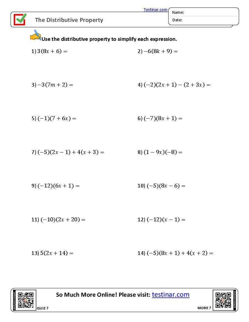 Printable Distributive Property Worksheets