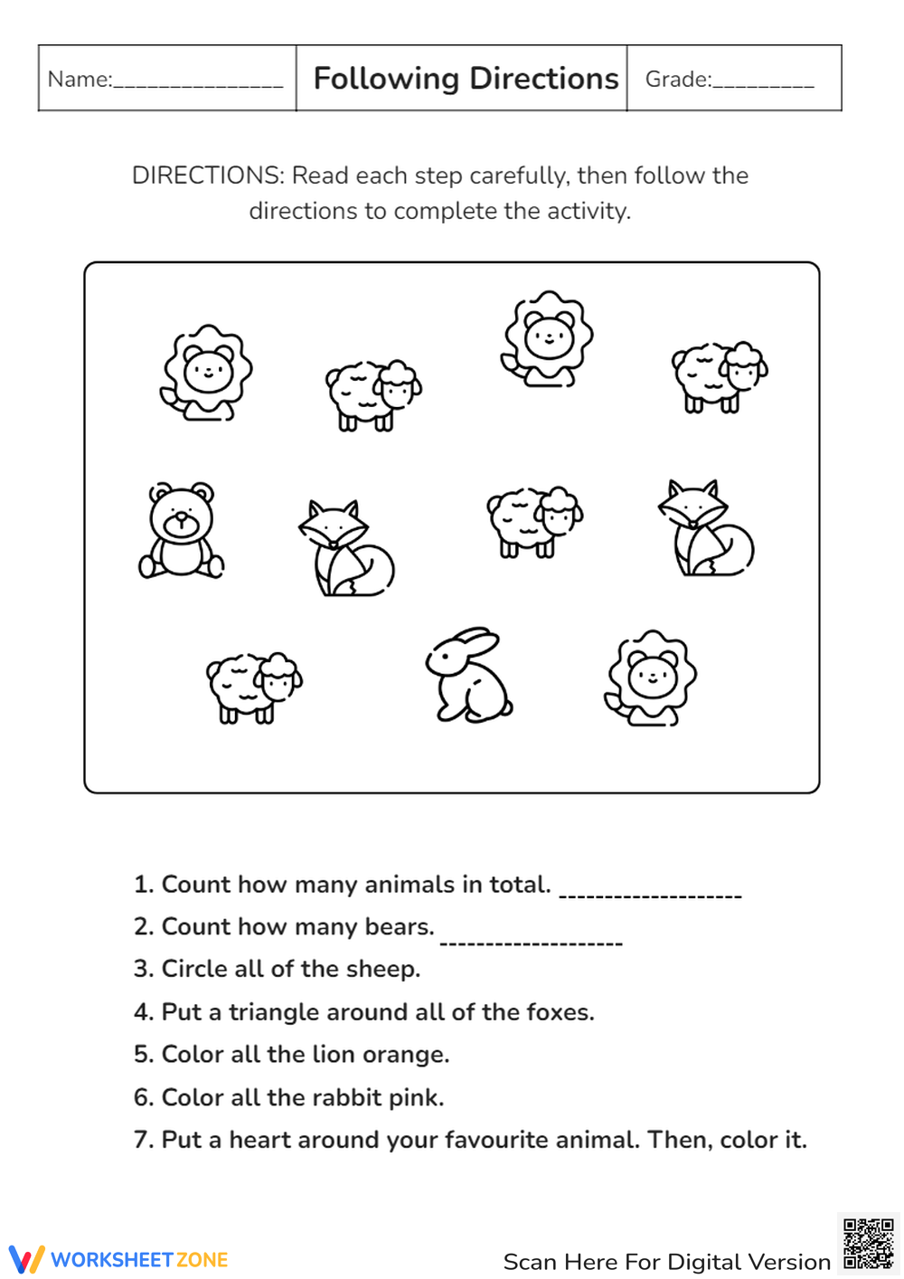 Printable Following Directions Worksheets