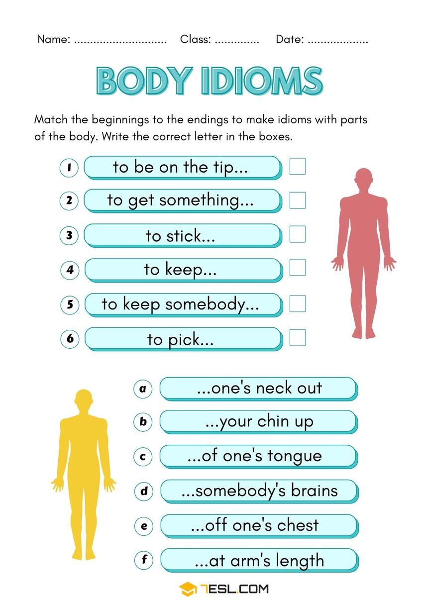 Printable Idioms Worksheets In English Free PDF 7ESL Body Parts Idioms Worksheet English Vocabulary