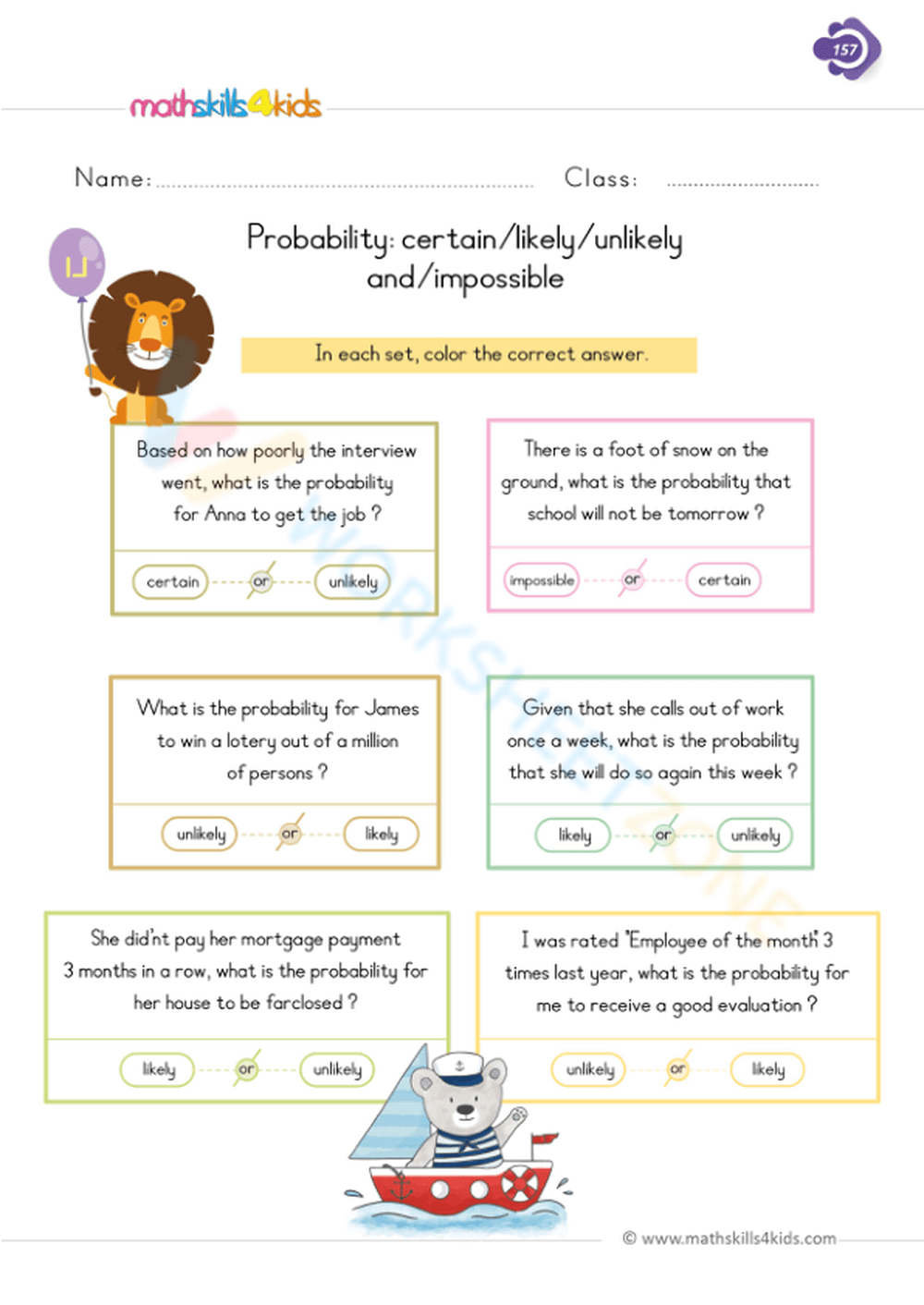 Printable Probability Worksheets