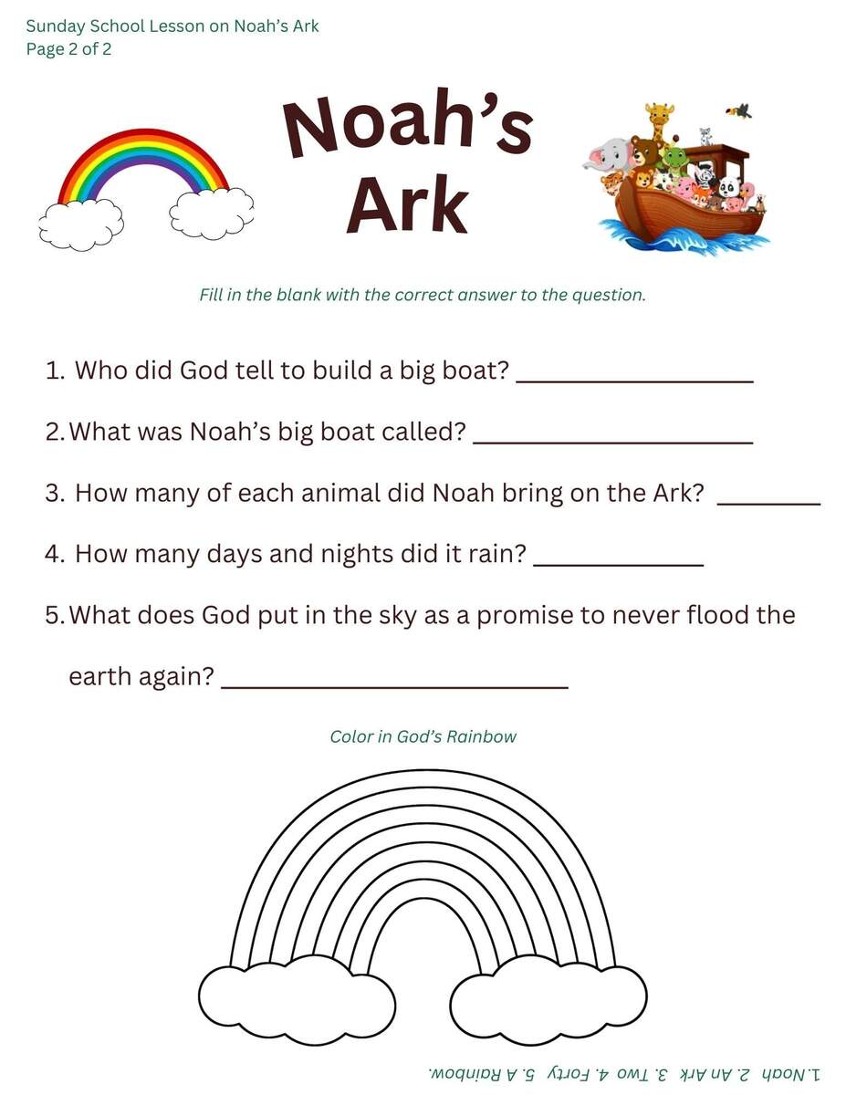 Printable Sunday School Lesson On Noah S Ark Etsy