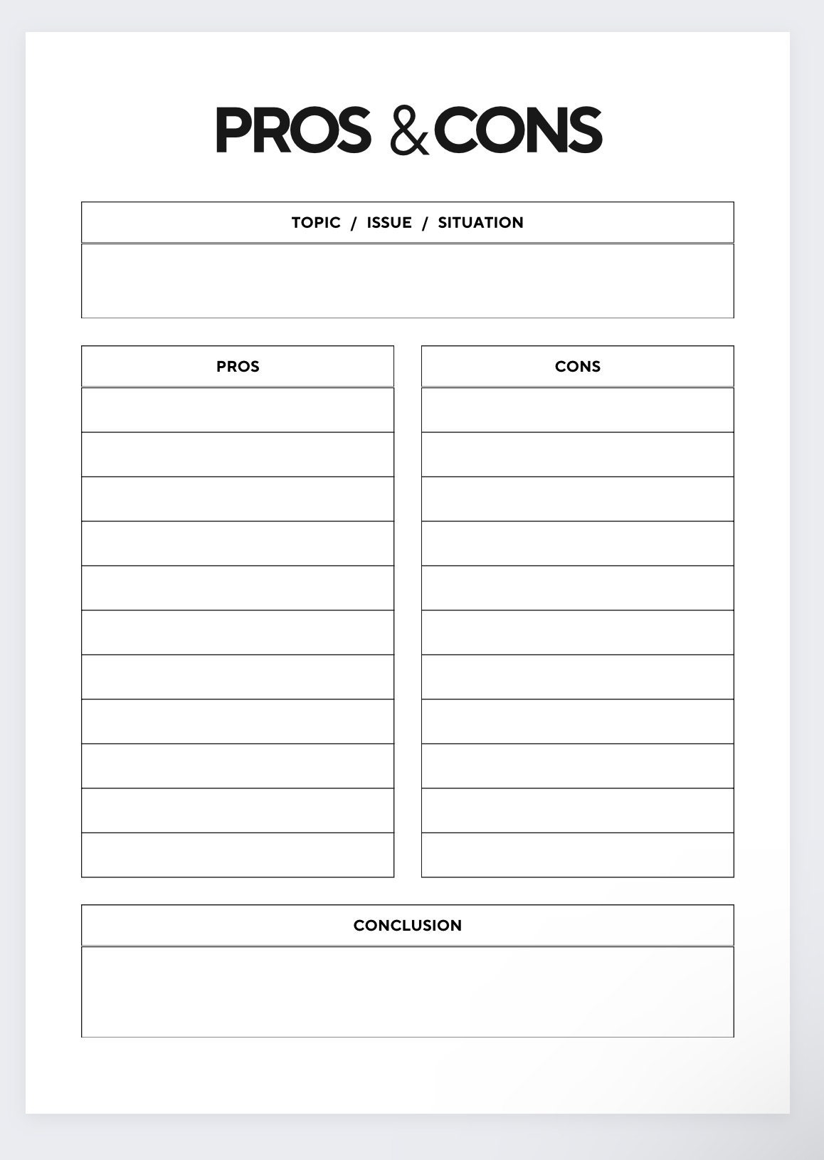 Pros And Cons List Decision Making Worksheet Choice Comparison Sheet Evaluate Options Planner Decision Log Problem Solving Organizer Etsy Ireland