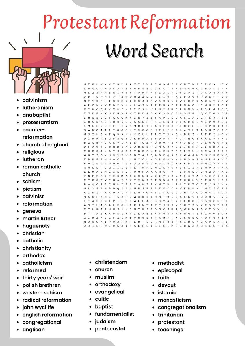 Protestant Reformation Word Search Puzzle Worksheet Activities For Kids Made By Teachers