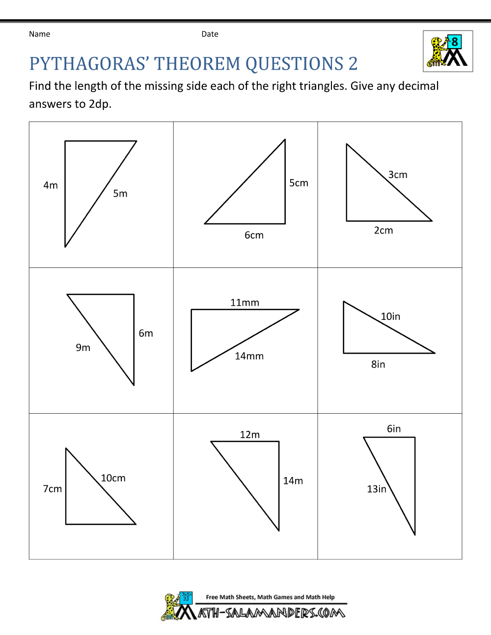 Pythagorean Theorem Worksheets