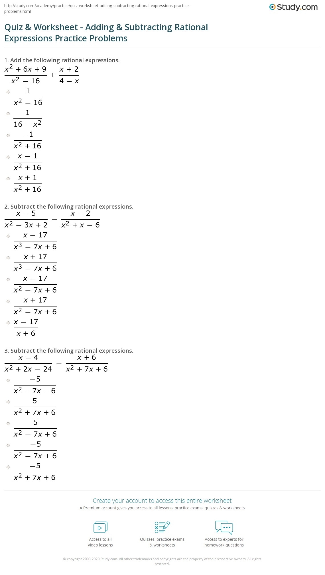 Adding Subtracting Rational Expressions Maze Worksheet Activity Classful