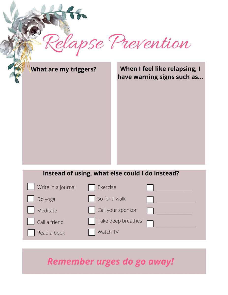Relapse Prevention Plan Printable Etsy