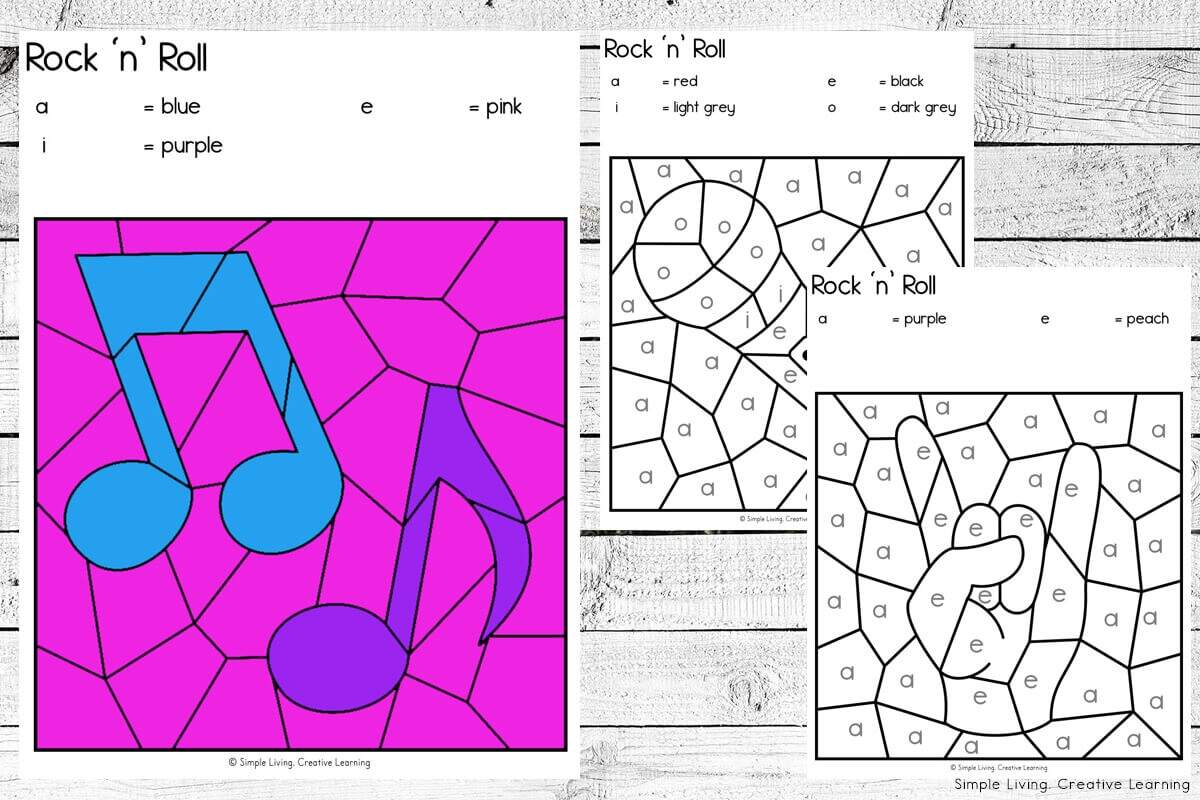 Rock N Roll Colour By Code Worksheets Simple Living Creative Learning