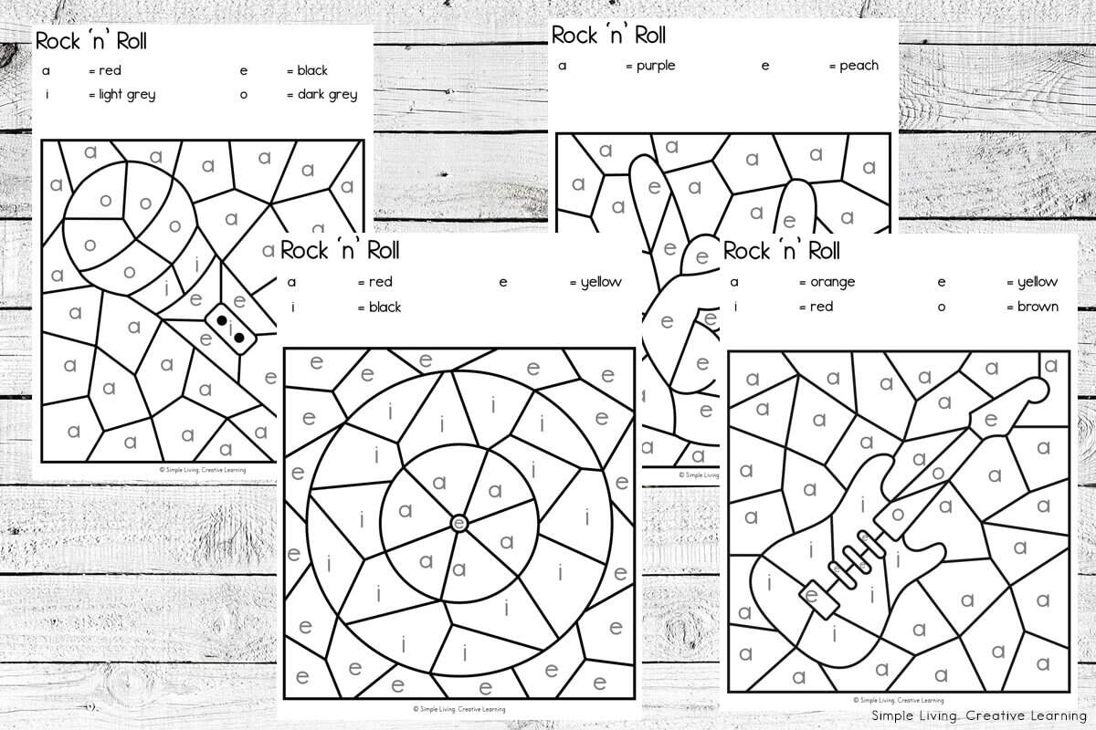 Rock N Roll Colour By Code Worksheets Simple Living Creative Learning