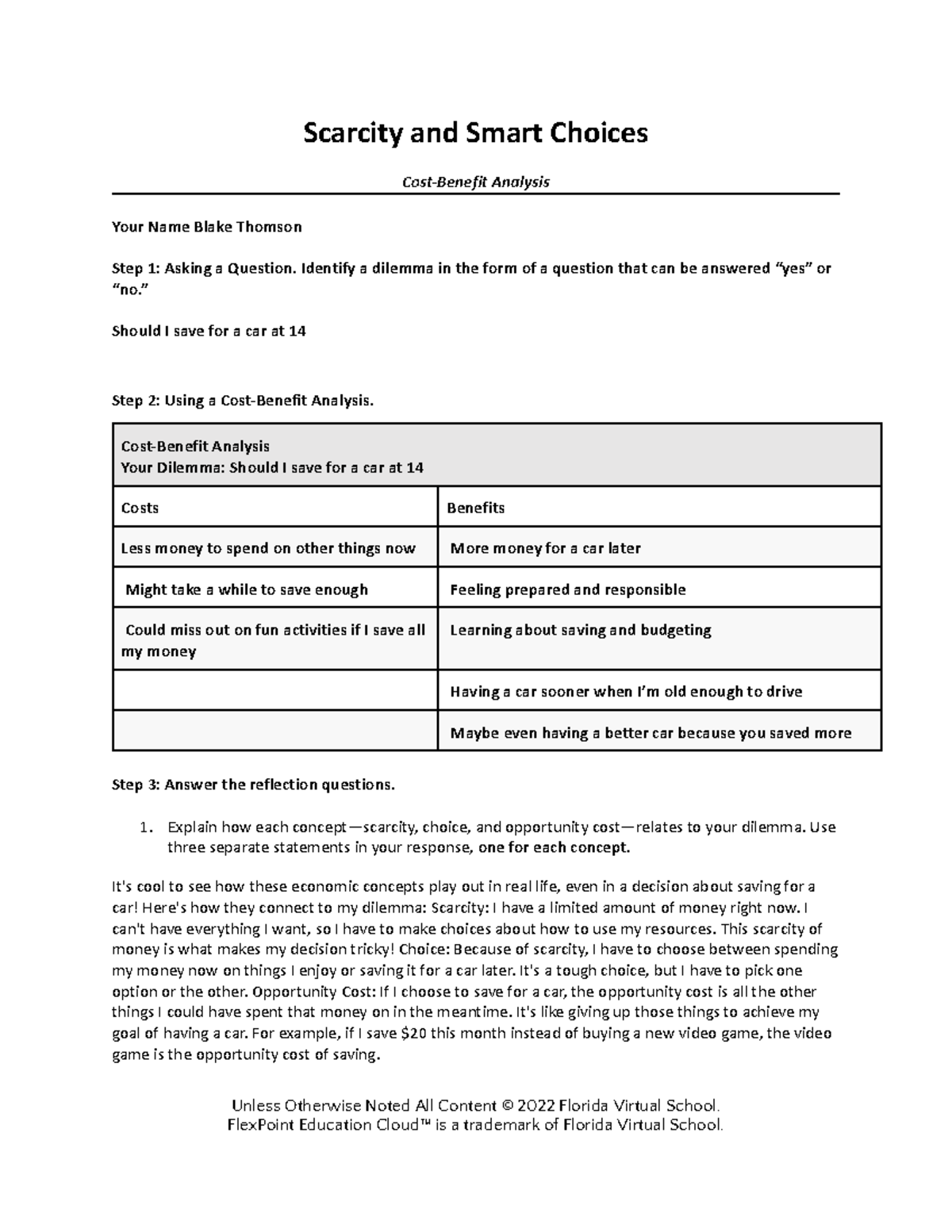 Scarcity And Smart Choices Cost Benefit Analysis Template Studocu