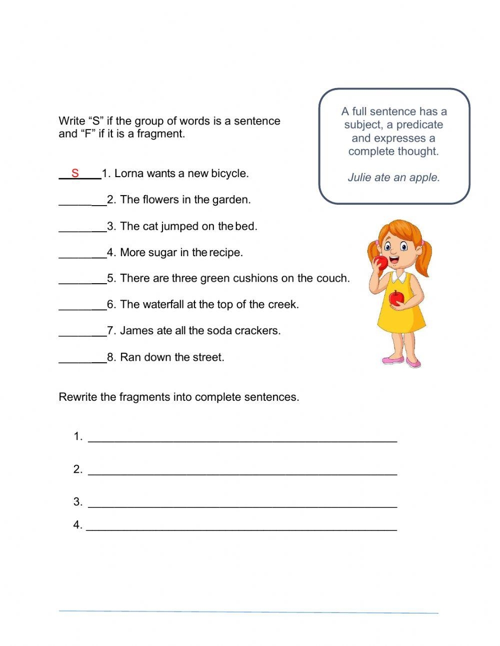 Sentence Fragment Worksheet Worksheets Library