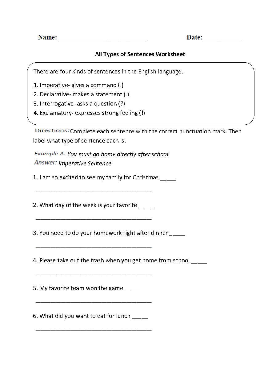 Types Of Sentences Worksheets Declarative Interrogative Imperative Teaching Resources