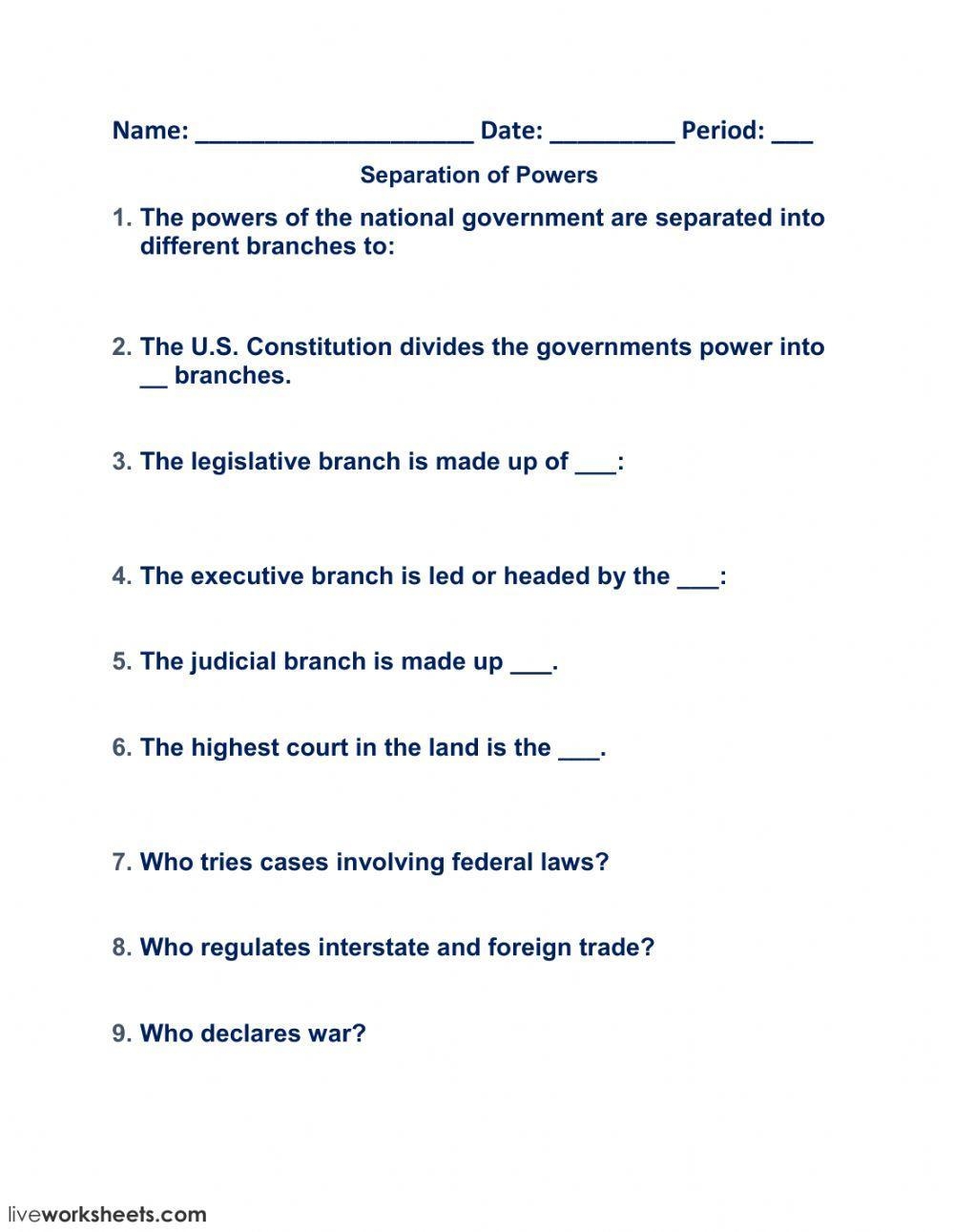 Separation Of Powers Crossword WordMint