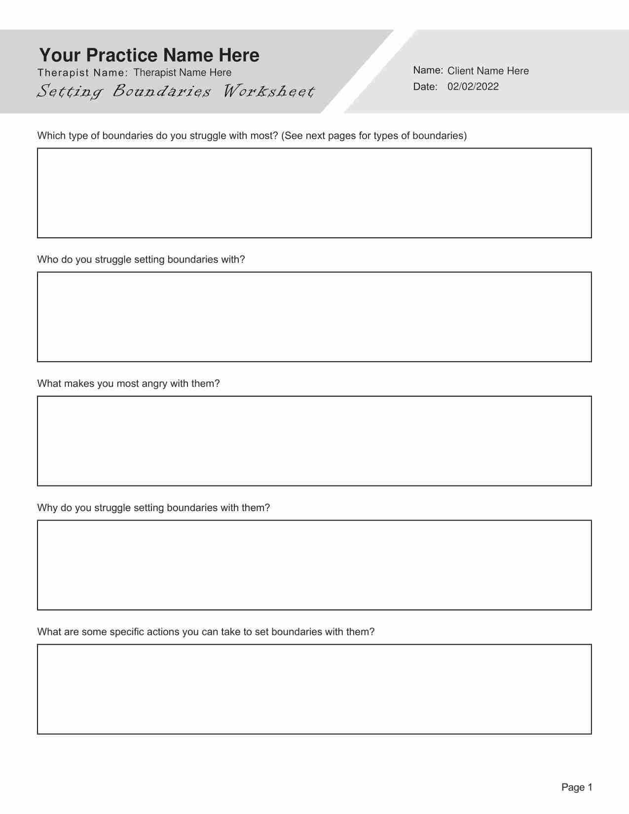 Setting Boundaries Worksheet PDF TherapyByPro