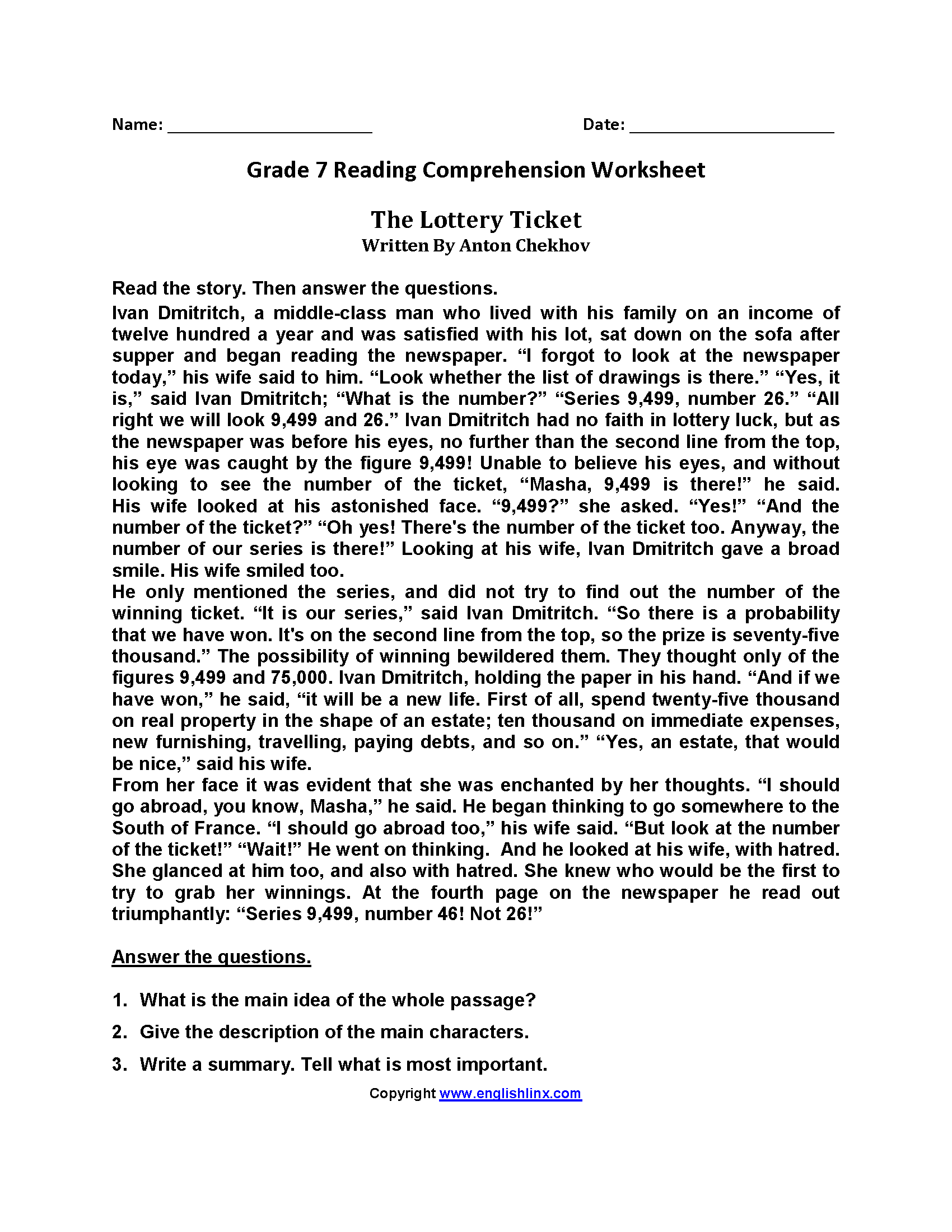 Seventh Grade Reading Worksheets Vocabulary Fluency Practice Seventh Grade Reading Worksheets Vocabulary Fluency Practice