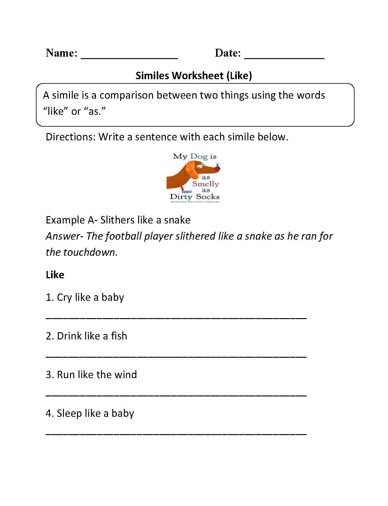 Similes Worksheets Free Printable Figurative Language Practice