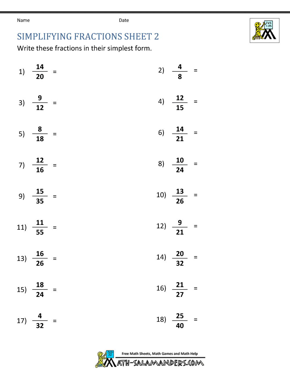 Adding Fractions Worksheets