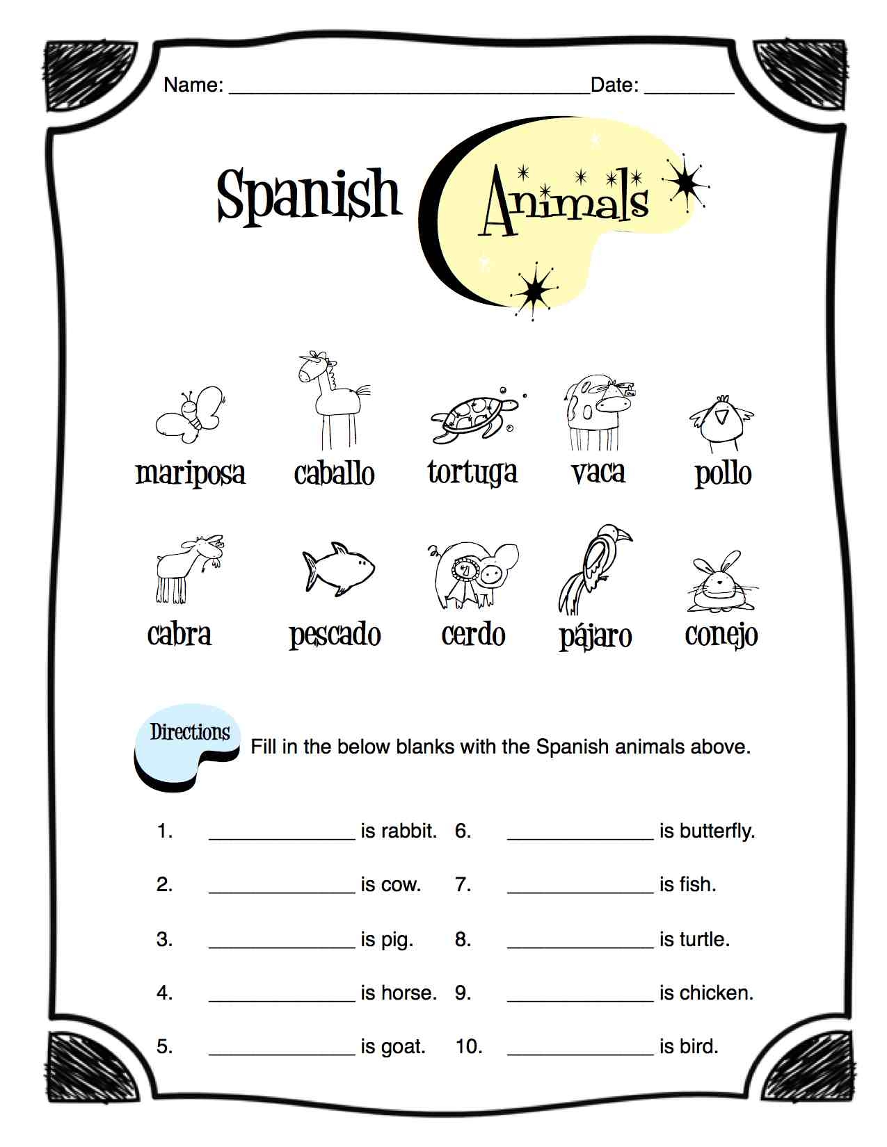 Spanish Animals Worksheet Packet Made By Teachers Free Printable Beginning Spanish Worksheet